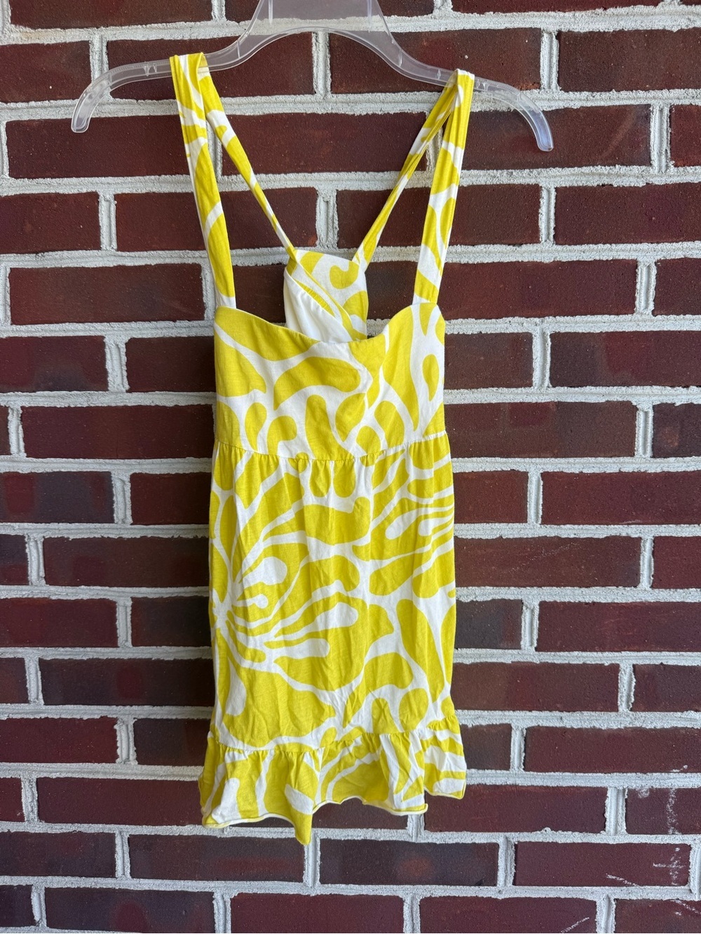Y2K J. Crew Yellow & White Patterned Criss Cross Tank Top